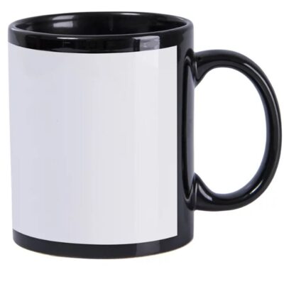 CANECA CERAMICA PRETA C/AREA BRANCA 325ML