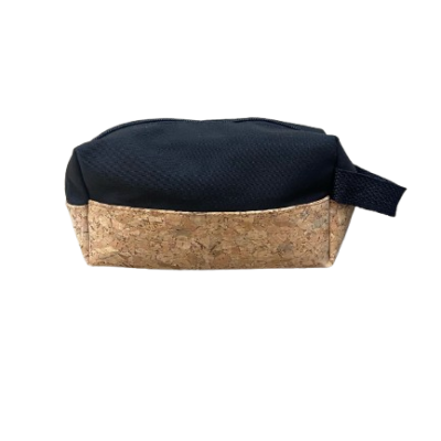 NECESSAIRE EM ALGODAO CRU E CORTIÇA PRETA